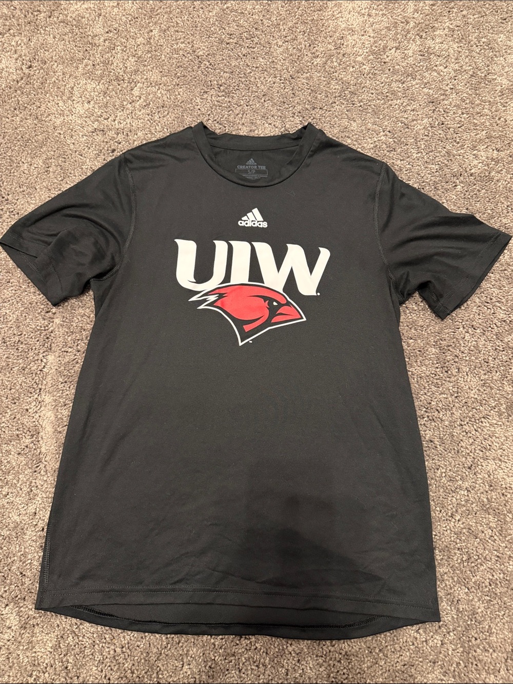 adidas Black Short-Sleeve UIW Logo Performance Tee with Red Cardinal